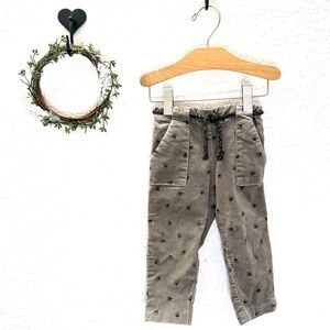 Zara Baby Gray Corduroy Pants with Dandelion Puff Design – Size 12-18 Months
